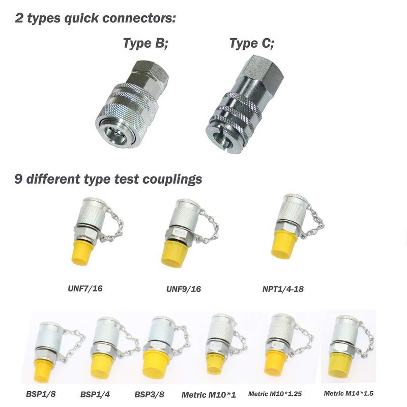 XZT 60M Hydraulic Pressure gauges Set,Test Hose,Hydraulic Pressure Test Coupling Kit,Hydraulic Repair Tools for USA,European,Japanese Brand Excavator Construction Machinery - Image 2
